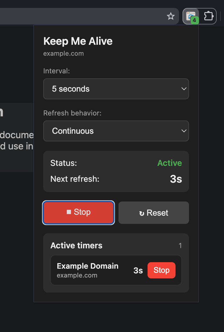 Popup showing active refresh state